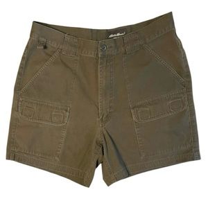 EDDIE BAUER 100% Cotton Flat Front Utility Shorts Dark Green Men’s Size 36